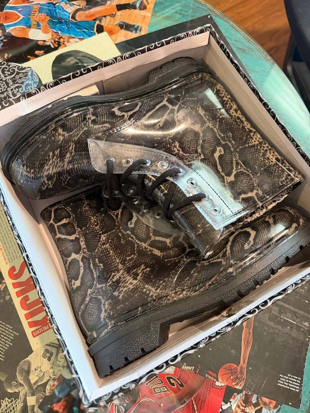 Chemistry Women's Snakeskin Combat Rain Boots W502 Size 9